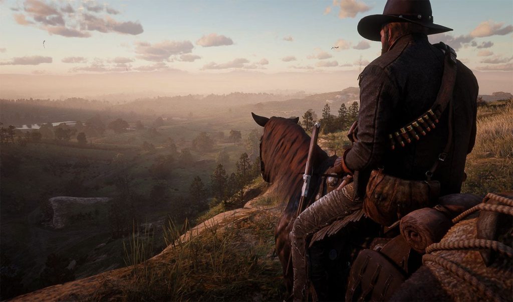 Arthur Morgan overlooking the open world in Red Dead Redemption 2